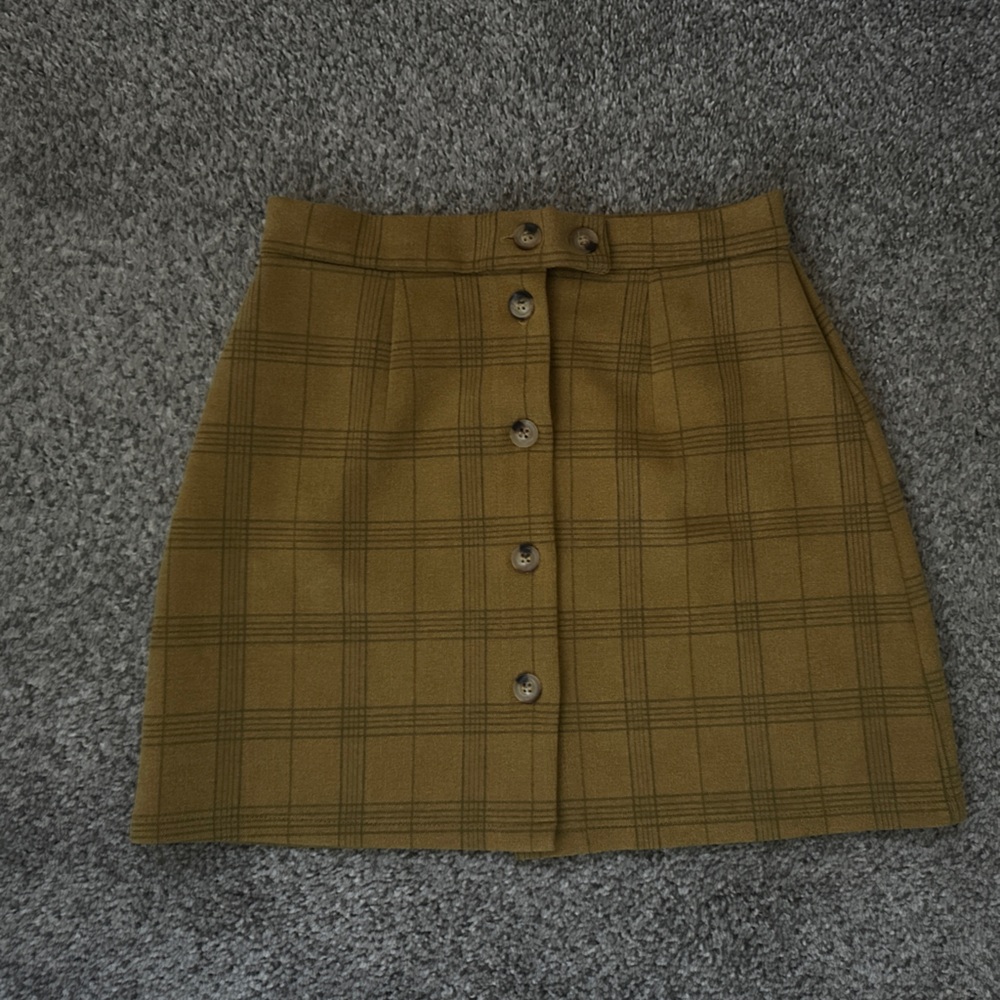 Simple Tan Plaid Mini Skirt